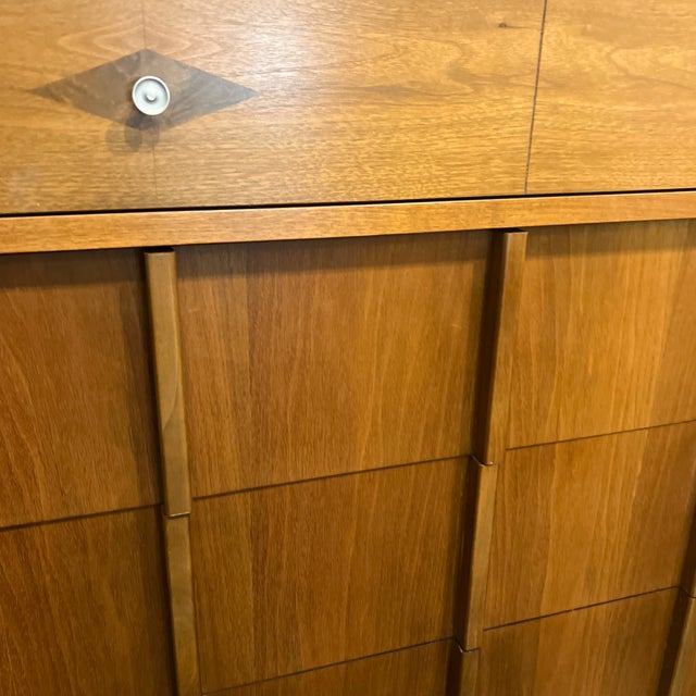 1960s Mid Century Modern MCM Basic Witz Walnut Highboy Dresser For Sale - Image 5 of 7