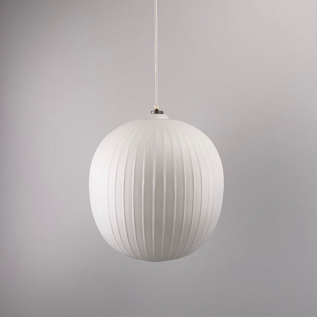 White Large Model Bologna Pendant Lamp in Mouth-Blown Opal Glass by Aloys Gankofner for Peill & Putzler, Germany, 1950s For Sale - Image 8 of 8