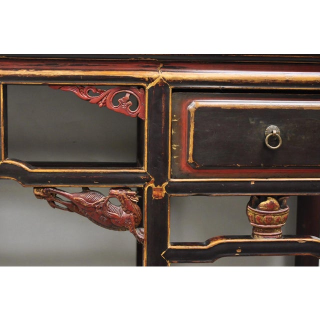 Brown Antique Chinese Carved Hardwood Altar Console Table Sideboard Buffet W/ Drawers For Sale - Image 8 of 18