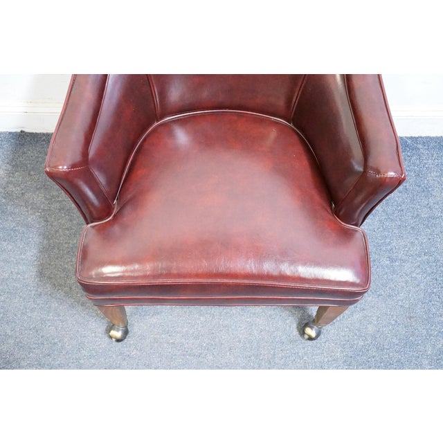 Late 20th Century Hickory Leather Co. Burgundy Leather Upholstered Wheeled Club Game Chair For Sale - Image 5 of 10