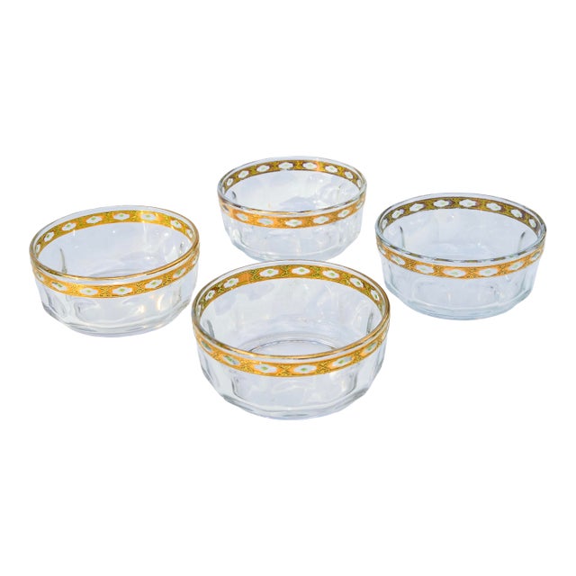 Mid 20th Century French Golden Diamond-Patterned Glass Bowls- Set of 4 For Sale