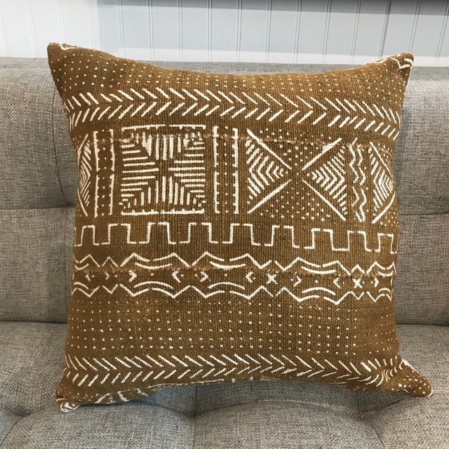 African Mudcloth Throw Pillow In Mustard Chairish