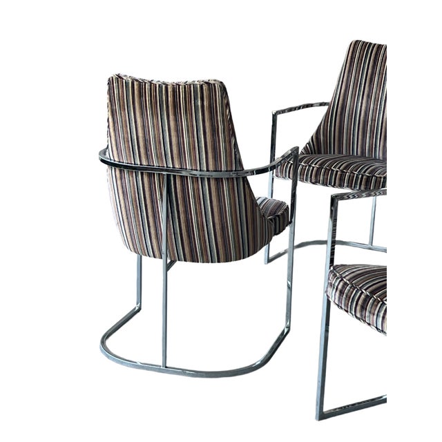 Milo Baughman for Thayer Coggin 1970s Milo Baughman Style Dining Chairs Chrome and Velvet - Set of 4 For Sale - Image 4 of 7