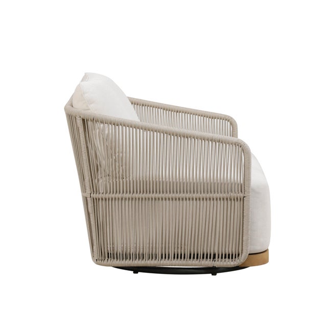 Alpine Teak Wood Modern Swivel Outdoor Arm Chair – Beige For Sale - Image 15 of 17