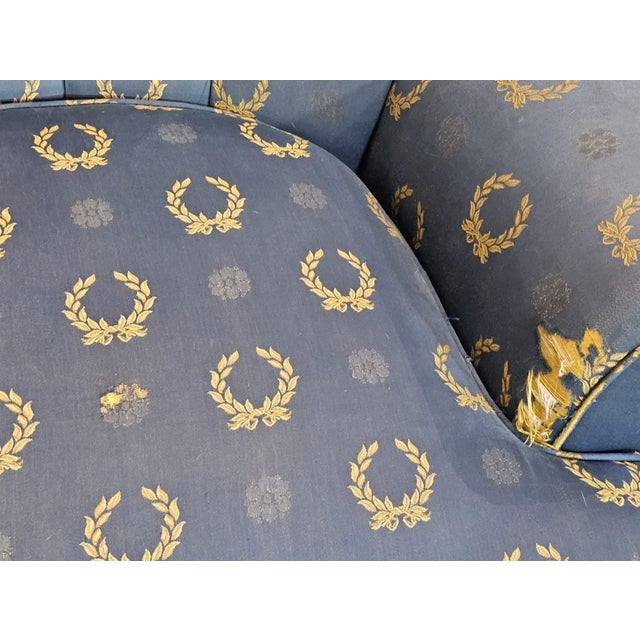 Textile Late 20th Century Pair of Charles Stewart Club Chairs Prussian Blue Napoleonic Tufted Fabric For Sale - Image 7 of 12
