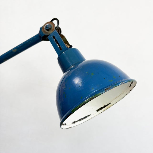 Articulated Industrial Lamp with Blue Shade from Dugdills, 1930s For Sale - Image 4 of 10