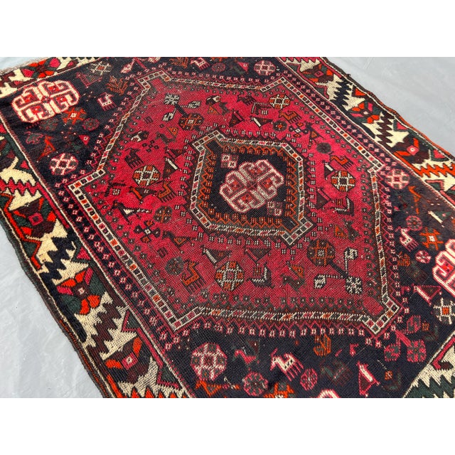 4'0" X 5'1" Antique Hand-Knotted Rug Low Pile Caucasian Tribal Rug For Sale - Image 4 of 10
