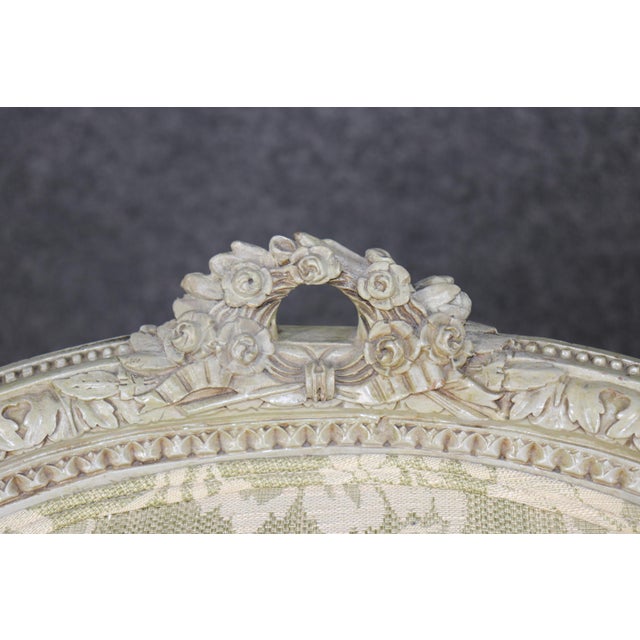 Pair of French Louis XVI Style Distressed Painted Wingback Bergere Chairs For Sale - Image 9 of 13