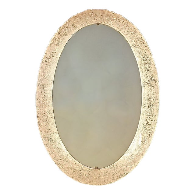 Large Oval Illuminated Wall Mirror in Melted Ice Acrylic from Erco, 1970s For Sale