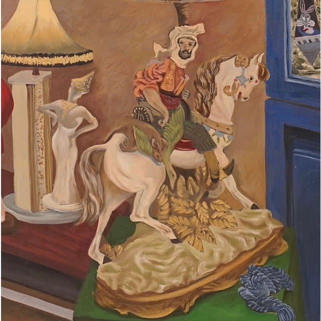 Marc Zimmerman "Mid Century Modern I" Oil Painting, Abstract Geometric, Deep Teal Ground, Red White and Gold, Contemporary Art West Coast For Sale - Image 4 of 8