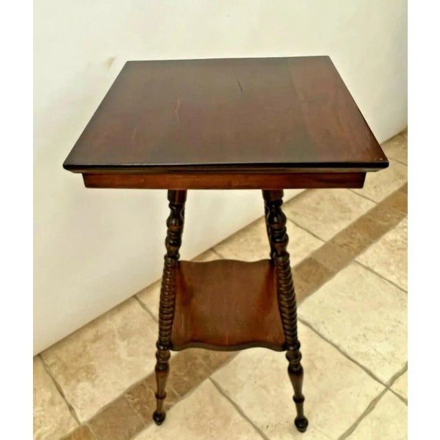 1910s 1910s Antique Victorian Square Table With Bottom Shelf Two Tier Solid Mahogany For Sale - Image 5 of 10