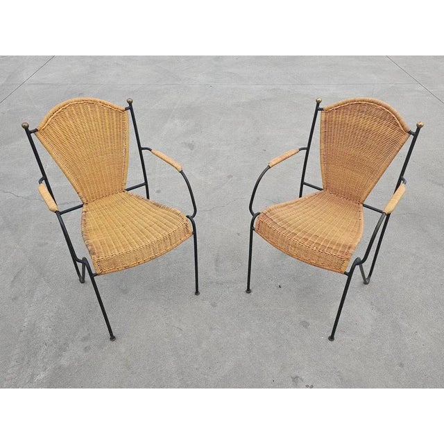 Metal American Wrought Iron and Brass Chair, 1950s For Sale - Image 7 of 11