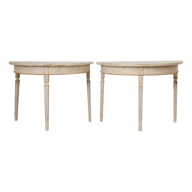 Antique Swedish Neoclassical Demi-Lune Tables, Set of 2 For Sale