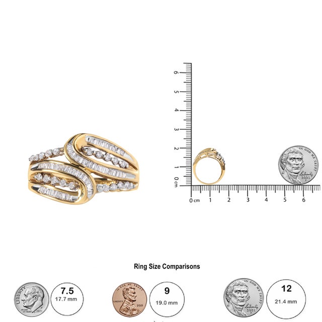 10K Yellow Gold 1/2 Cttw Round and Baguette cut Diamond Open Space Bypass Ring (H-I Color, SI2-I1 Clarity) - Ring Size 7 For Sale In New York - Image 6 of 6