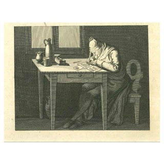 Thomas Holloway, Portrait of Man While Writing, Original Etching, 1810 For Sale