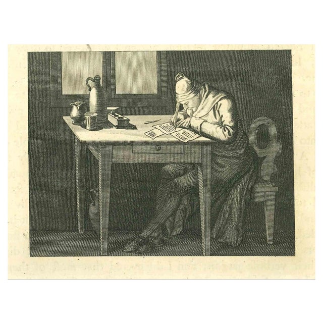 Thomas Holloway, Portrait of Man While Writing, Original Etching, 1810 For Sale