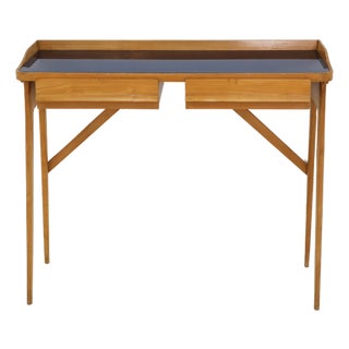 Vintage Italian Console Table with Drawers in Lemonwood and Navy Blue Glass by Silvio Cavatorta, 1956 For Sale