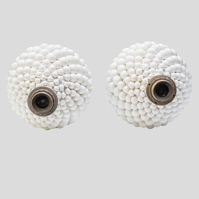 Vintage Pine Cone Shaped White Ceramic Table Lamps, 1960s, Set of 2 For Sale - Image 4 of 15