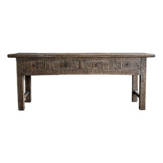 Vintage Carved 4 Drawer Console With Carvings For Sale
