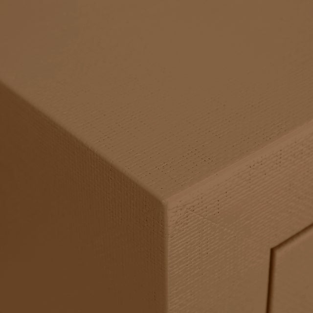 Custom Double Linen Raffia Console Table Paint Name "Chocolate" For Sale - Image 4 of 4