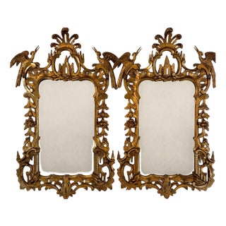 Antique Giltwood Rococo Chinoiserie Wall Mirrors, 1880, Set of 2 For Sale