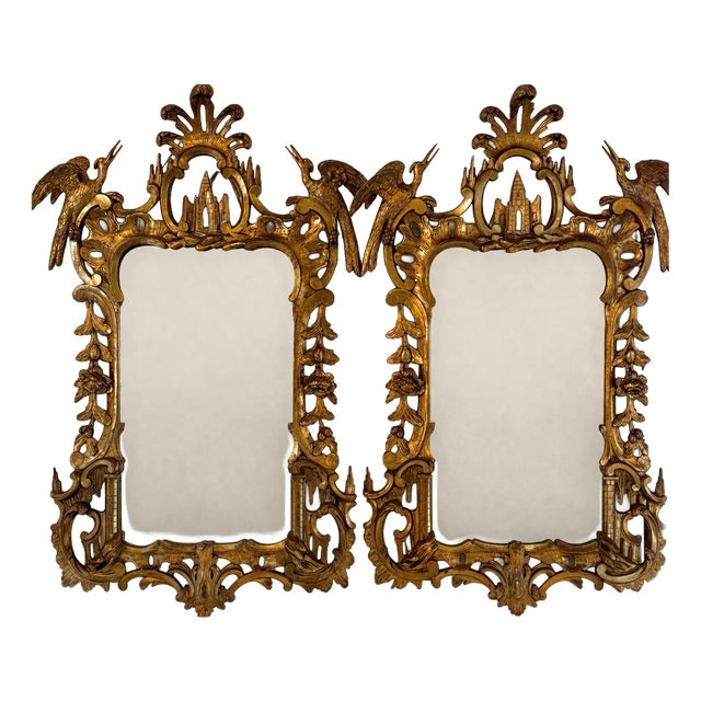 Antique Giltwood Rococo Chinoiserie Wall Mirrors, 1880, Set of 2 For Sale