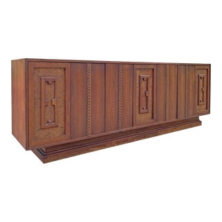 1960s Mid Century Modern Vintage Credenza Cabinet in Burlwood and Walnut For Sale