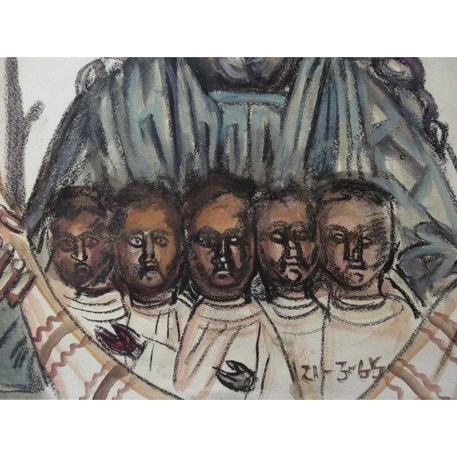 Textile God the Father and His Children Gouache by Tsuguharu Foujita For Sale - Image 7 of 8