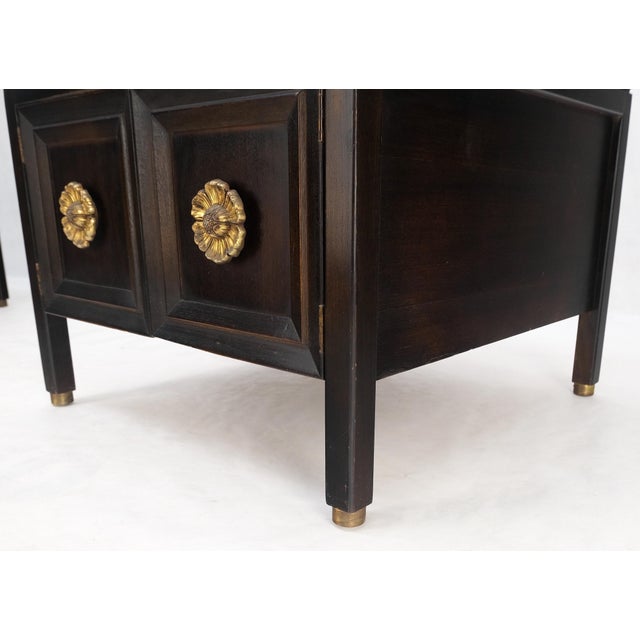 Pair Square Marble Top 2 Door Nightstands End Tables Large Decorative Pulls Mint For Sale - Image 6 of 16