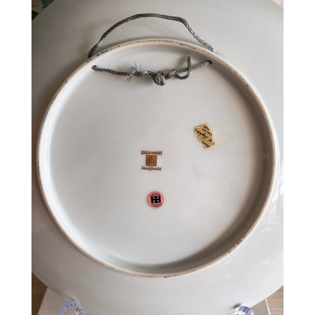 Ceramic Japanese Gold Imari Porcelain Charger With Two Birds & Florals For Sale - Image 7 of 7