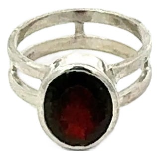 Handcrafted 925 Sterling Silver Garnet Ring With 10x8mm Oval Stone in Bezel Setting - Size 8 For Sale