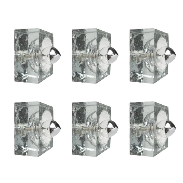 Vintage German Space Age Type 310 Wall Lamps in Glass by Ludwig Beilharz for MZ Müller & Zimmer Leuchten, 1970s, Set of 6 For Sale