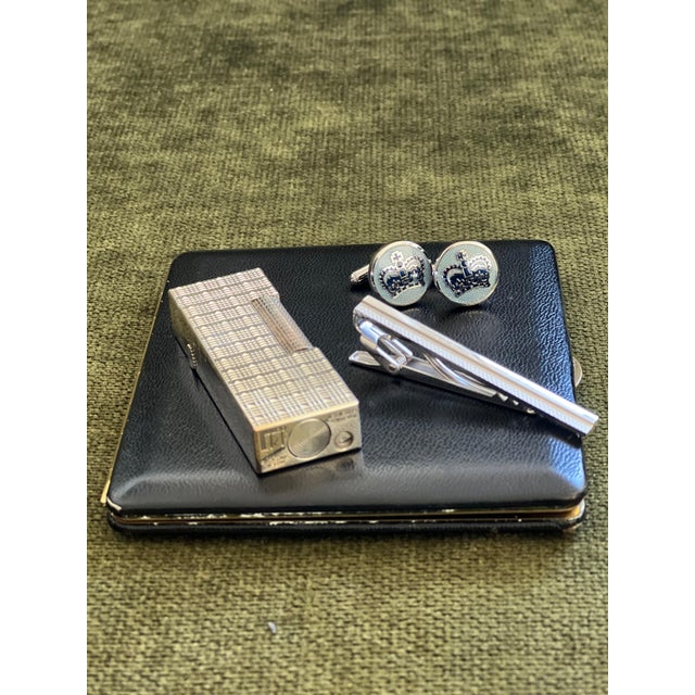 1960s 1960s Dunhill Cigarette Case & Lighter, Katharine Hamnett Tie Clip & Cufflinks Set- 3-Pieces For Sale - Image 5 of 11