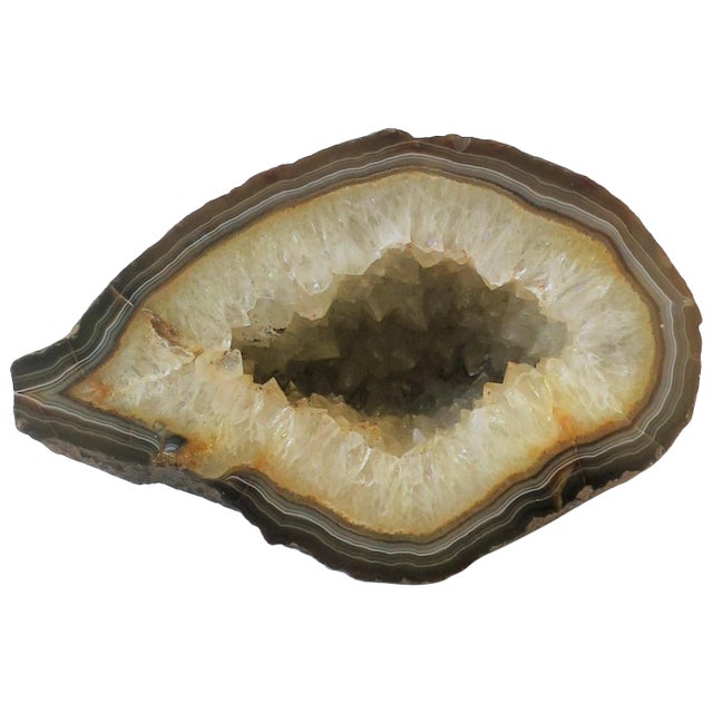 Natural Agate Geode White and Brown Scuplture For Sale