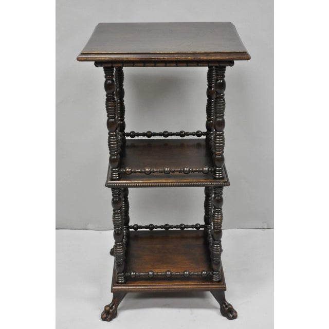 Biedermeier Antique American Empire Mahogany Carved Paw Foot 3 Tier Plant Stand Side Table For Sale - Image 3 of 15