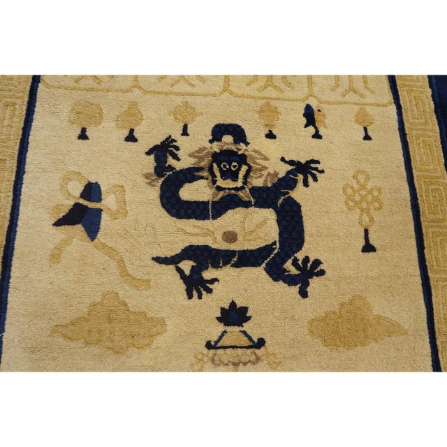 Beige 1900s Beige Ground Dragon and Foo Dog Chinese Lion Antique Peking Small Rug For Sale - Image 8 of 10