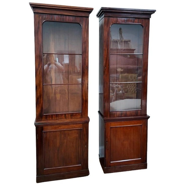 Traditional Late 19th and Early 20th C. Glazed Mahogany Library Cabinets - A Pair For Sale - Image 3 of 12