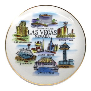 70s Ceramic Hand Painted Las Vegas Souvenir Plate