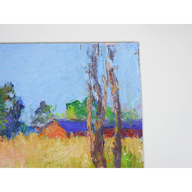 Rustic Late 20th Century Impressionist Landscape With Red Barn Painting For Sale - Image 3 of 7