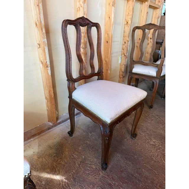 Antique French provincial style Carved Oak Dining Chairs For Sale - Image 9 of 17