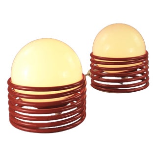 Red Spring-Loaded Table Lamps, 1970s, Set of 2 For Sale