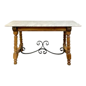 19th Century Country French Marble Top Bleached Pine & Iron Patisserie Console