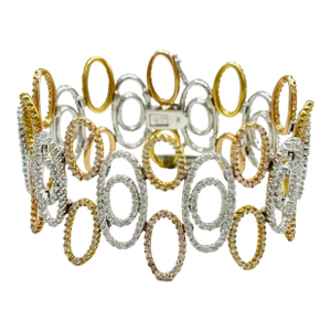White Diamond Oval Design Bracelet in 18k 3 Tone Gold