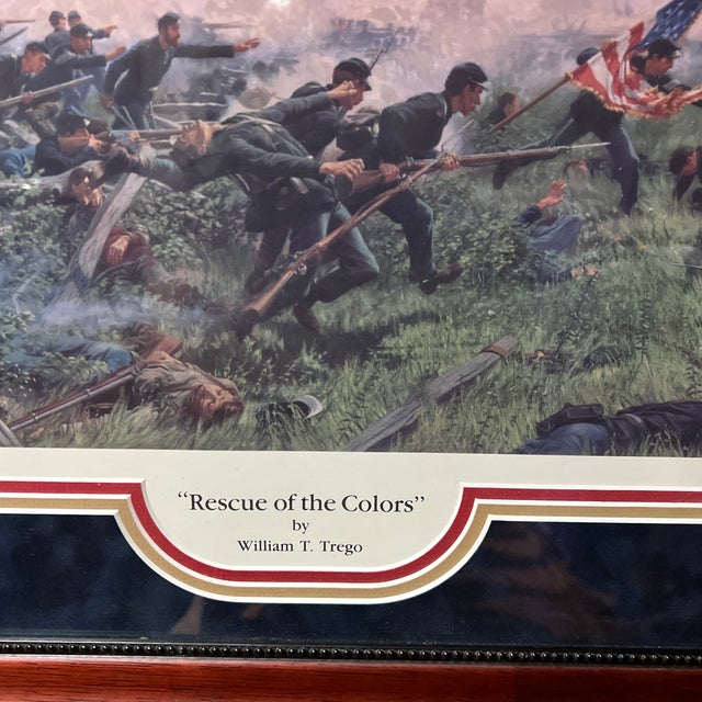 American 1960 Offset Print Framed Rescue of the Colors by William Trego For Sale - Image 3 of 9
