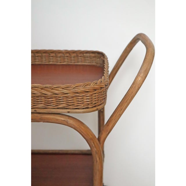 Boho Serving Trolley in Teak, Bamboo and Rattan, 1950s For Sale - Image 9 of 17