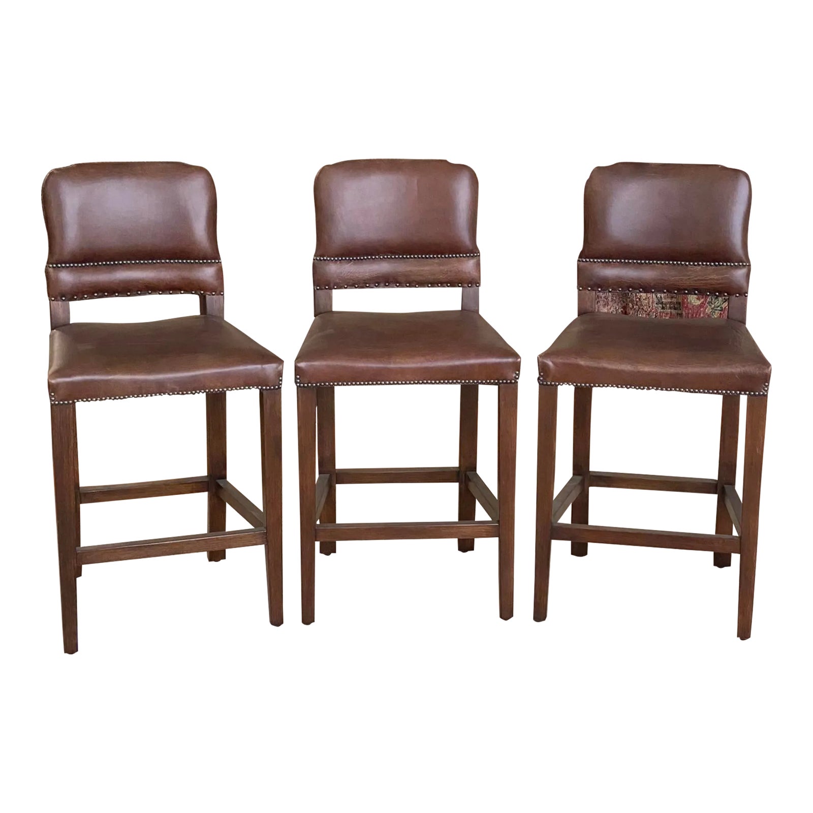 Timothy Oulton Vintage Style Cigar Leather Counter Stools Set of 3