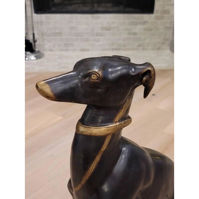 Early 20th Century Life-Size Art Deco Patinated Bronze Greyhound Dog Sculpture For Sale - Image 5 of 11