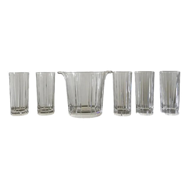 Post-Modern Clear Bar Glasses with Ice Bucket, Set of 6 For Sale