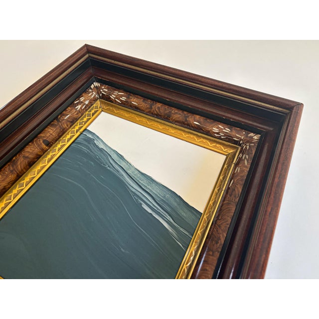 Blue "Waves” Abstract Art in Antique Frame, Seascape Painting Transitional Wall Art by JTS For Sale - Image 8 of 11