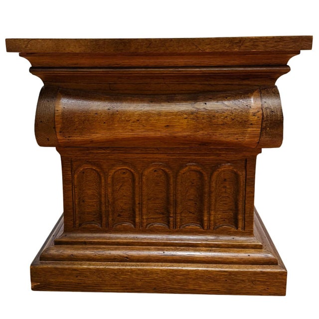 1960 Vintage Drexel Guildhall Neoclassical Oak Pedestal End Tables - A Pair For Sale - Image 13 of 17